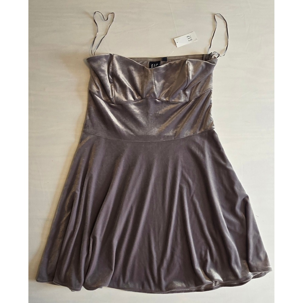 GAP Women Silver‎ Velvet Strapless Sweetheart Neckline Fit Flare Mini Dress M